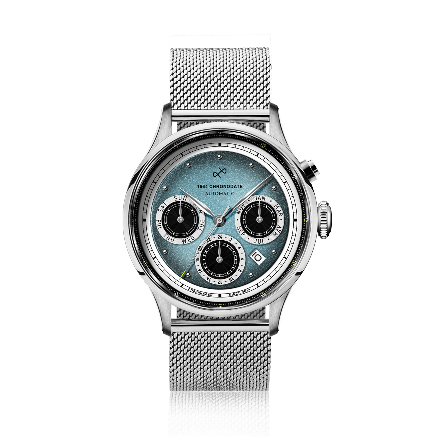1564 Chronodate Automatic, Steel / Ice Blue