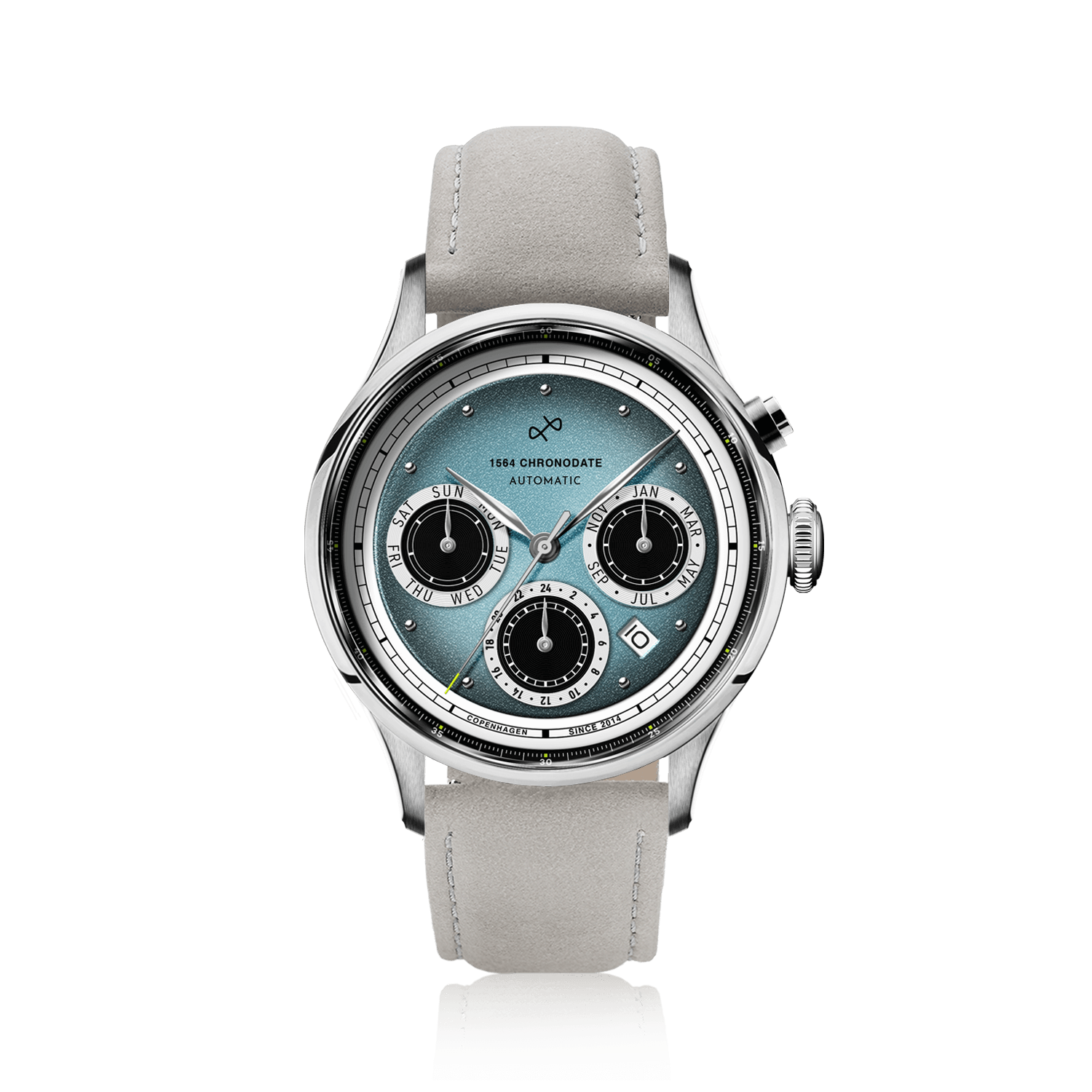 1564 Chronodate Automatic, Steel / Ice Blue