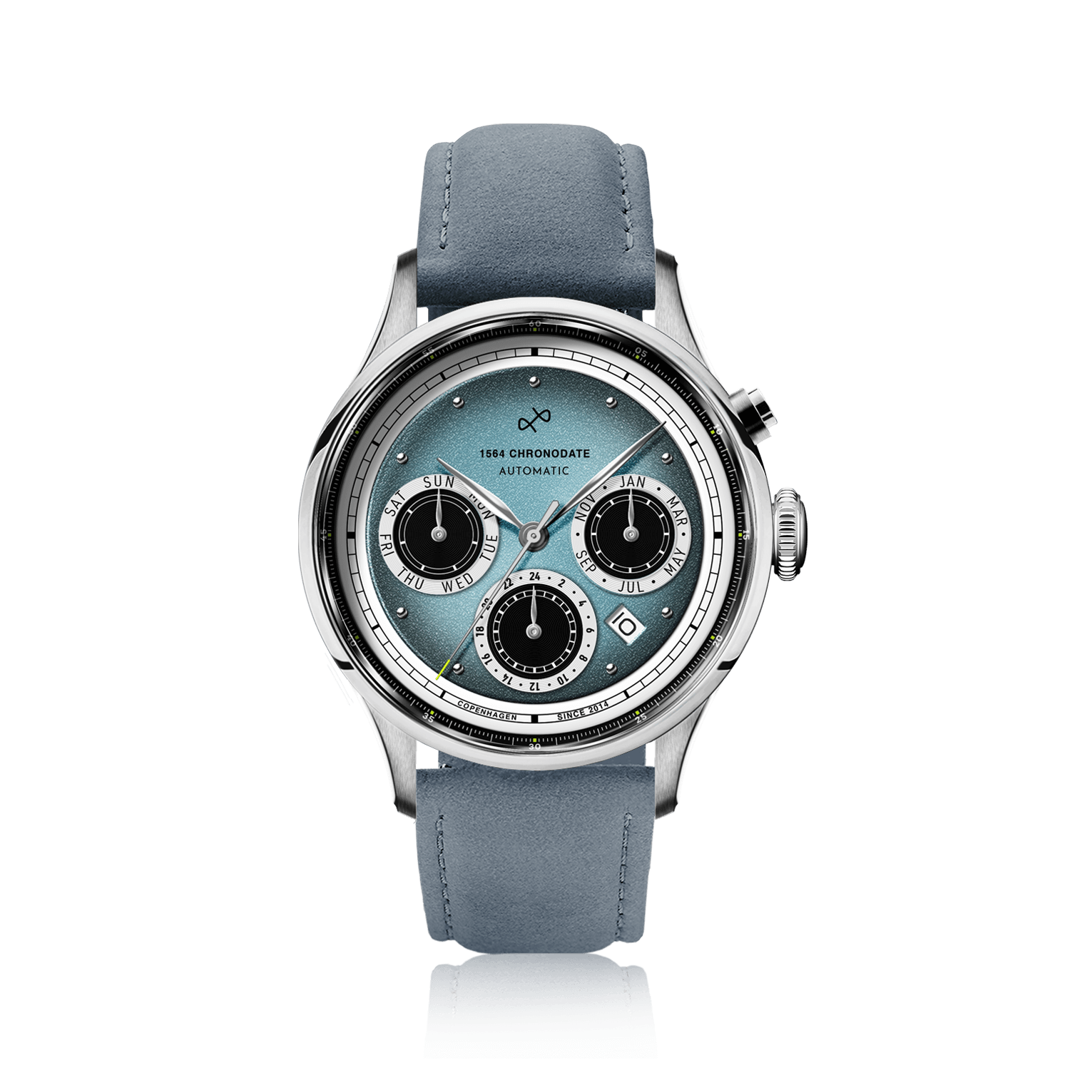 1564 Chronodate Automatic, Steel / Ice Blue