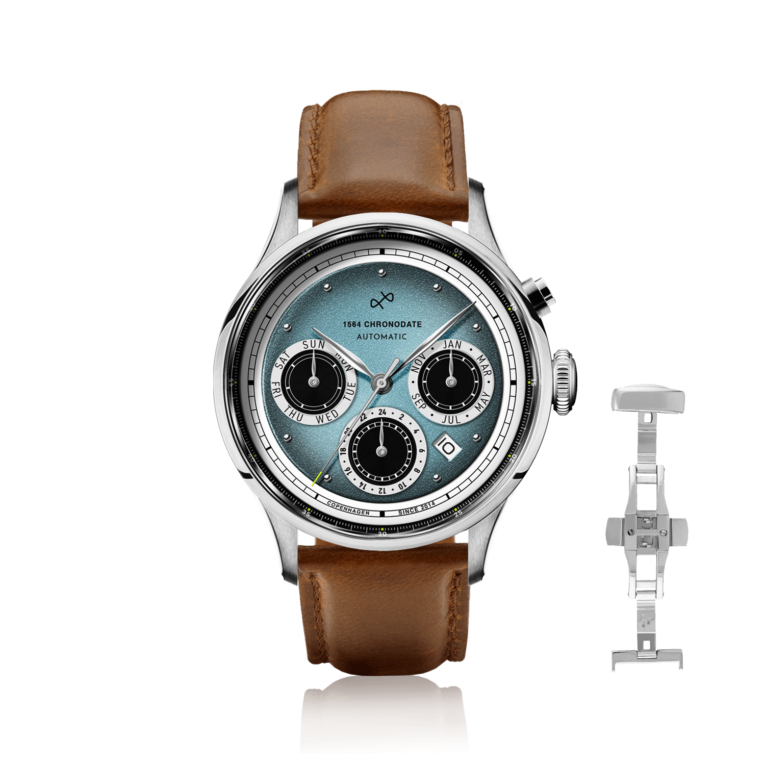 1564 Chronodate Automatic, Steel / Ice Blue