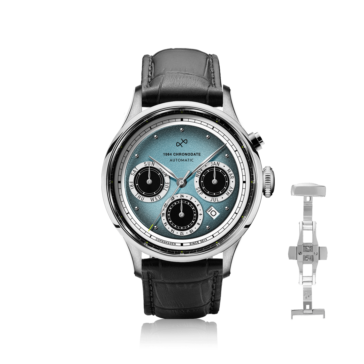 1564 Chronodate Automatic, Steel / Ice Blue