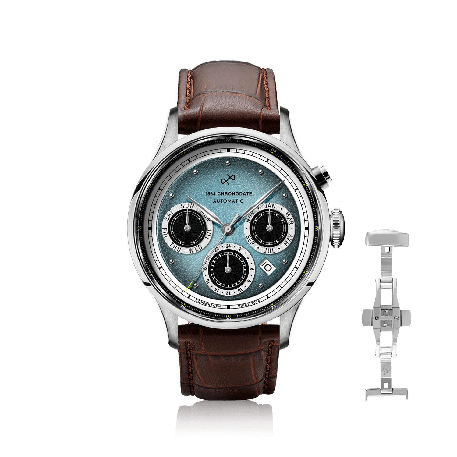 1564 Chronodate Automatic, Steel / Ice Blue