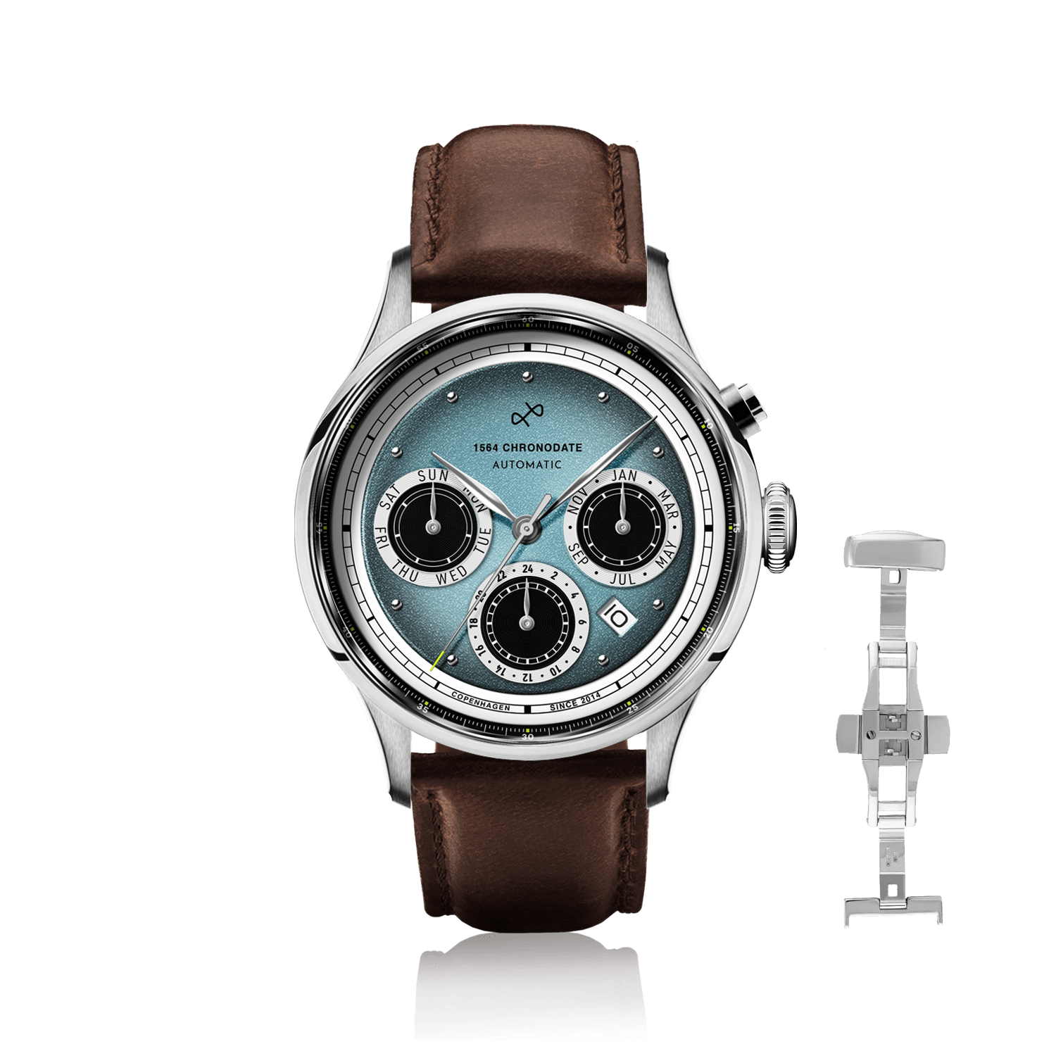 1564 Chronodate Automatic, Steel / Ice Blue