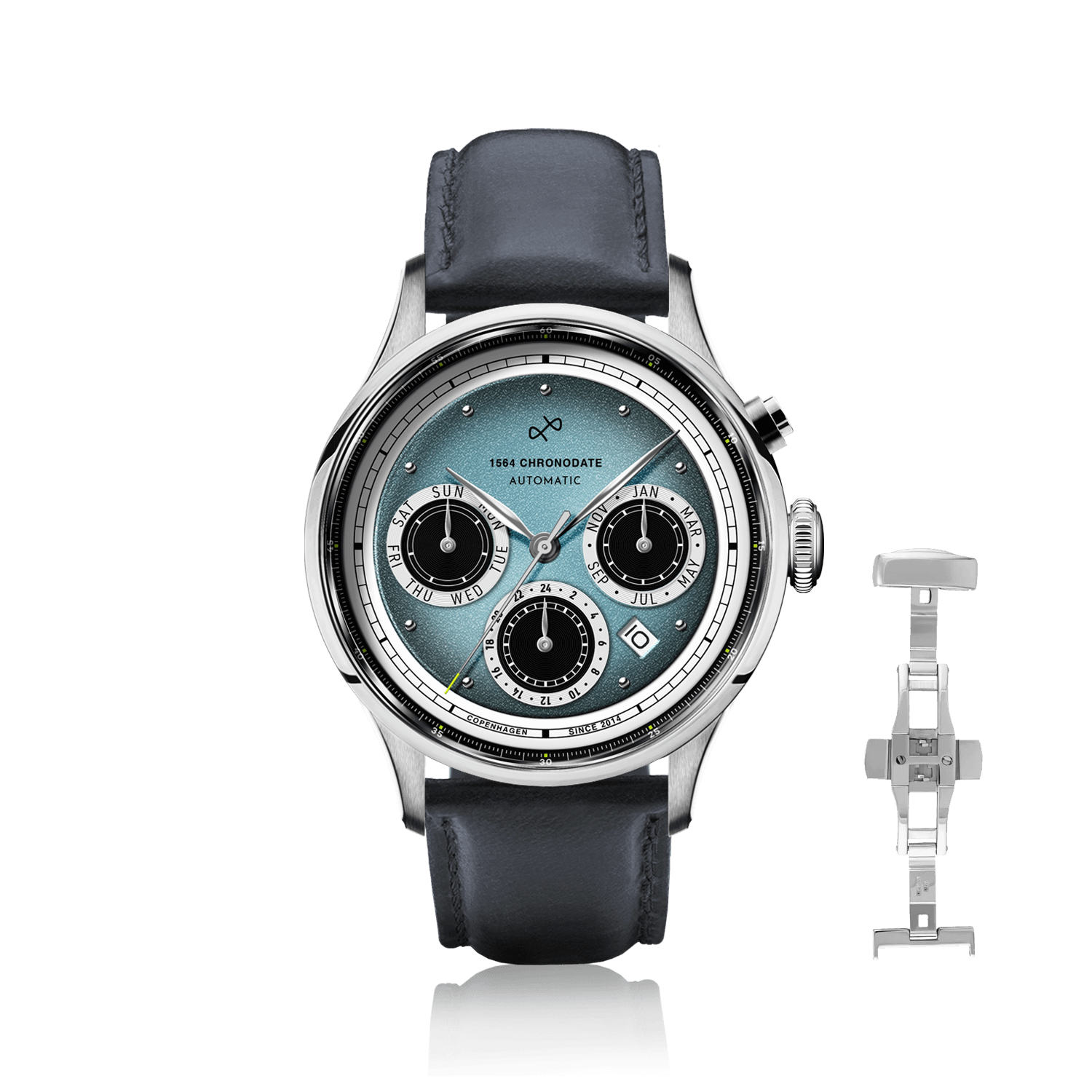 1564 Chronodate Automatic, Steel / Ice Blue