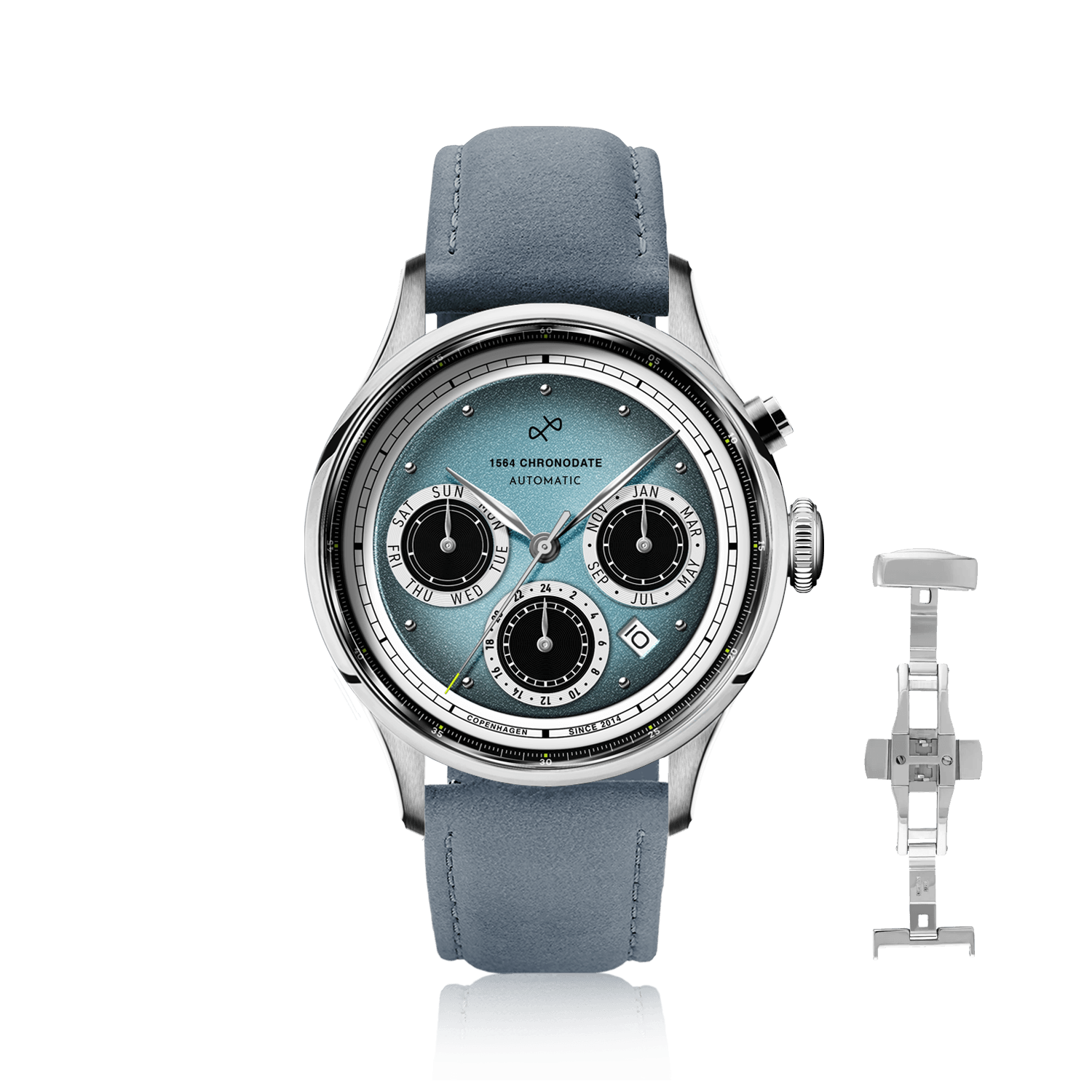 1564 Chronodate Automatic, Steel / Ice Blue