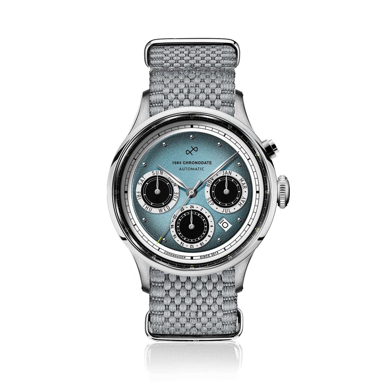 1564 Chronodate Automatic, Steel / Ice Blue