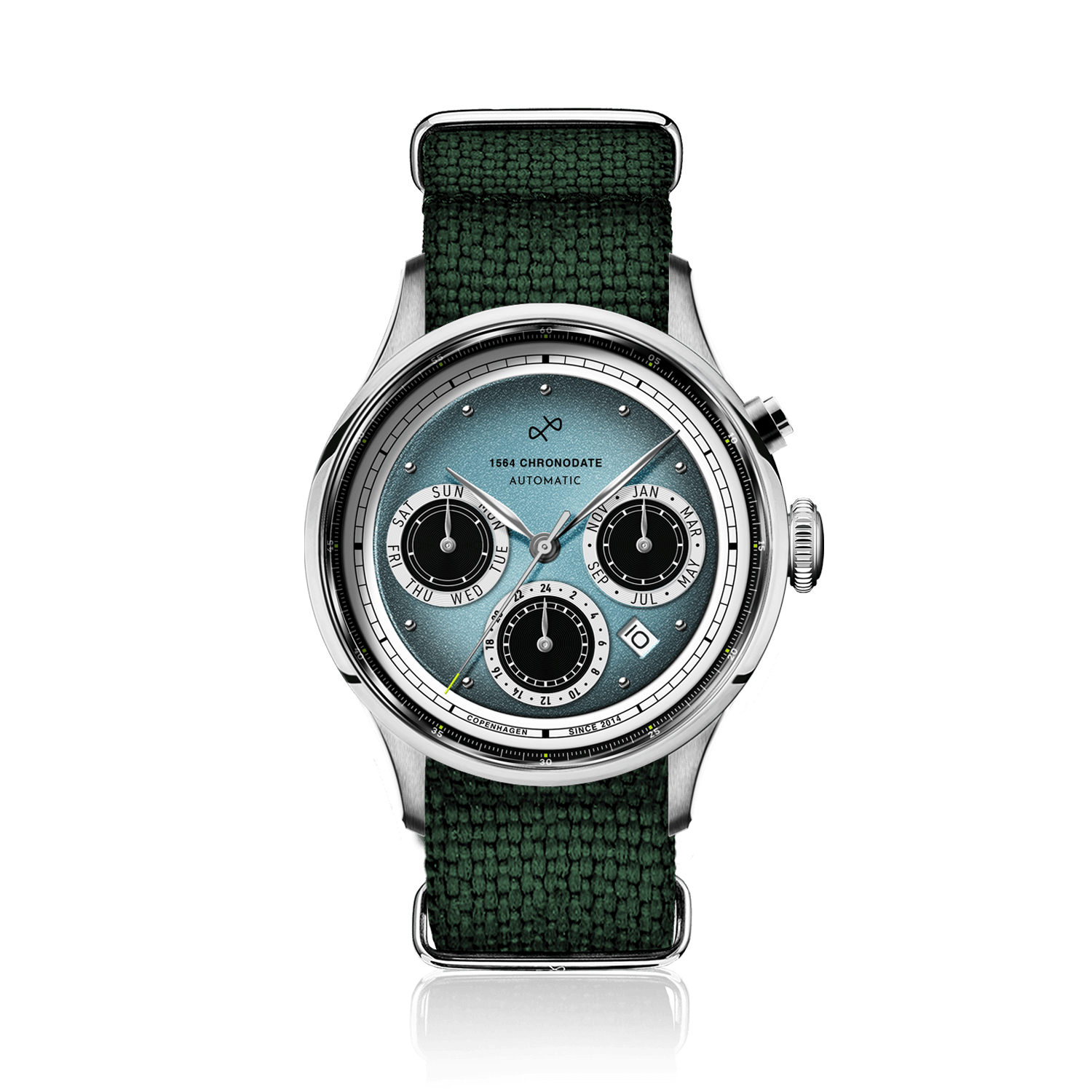 1564 Chronodate Automatic, Steel / Ice Blue