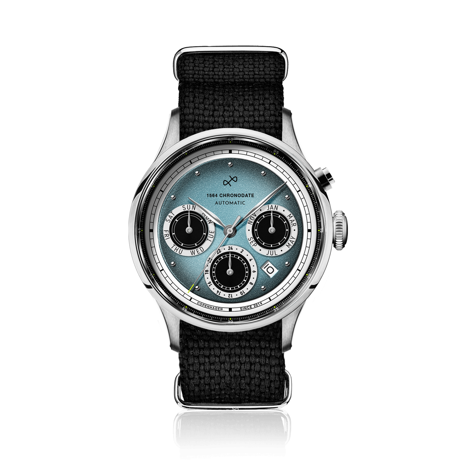 1564 Chronodate Automatic, Steel / Ice Blue