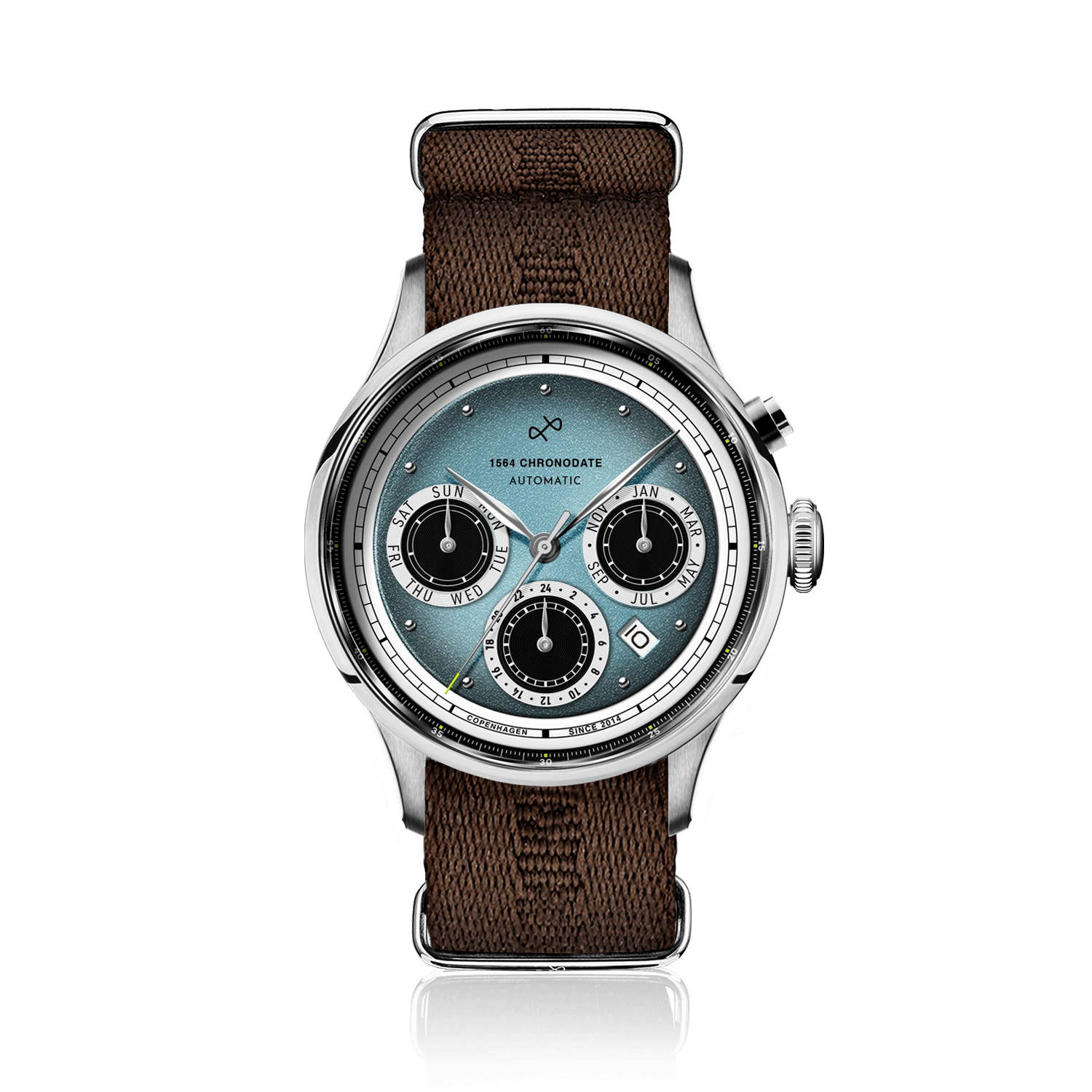 1564 Chronodate Automatic, Steel / Ice Blue