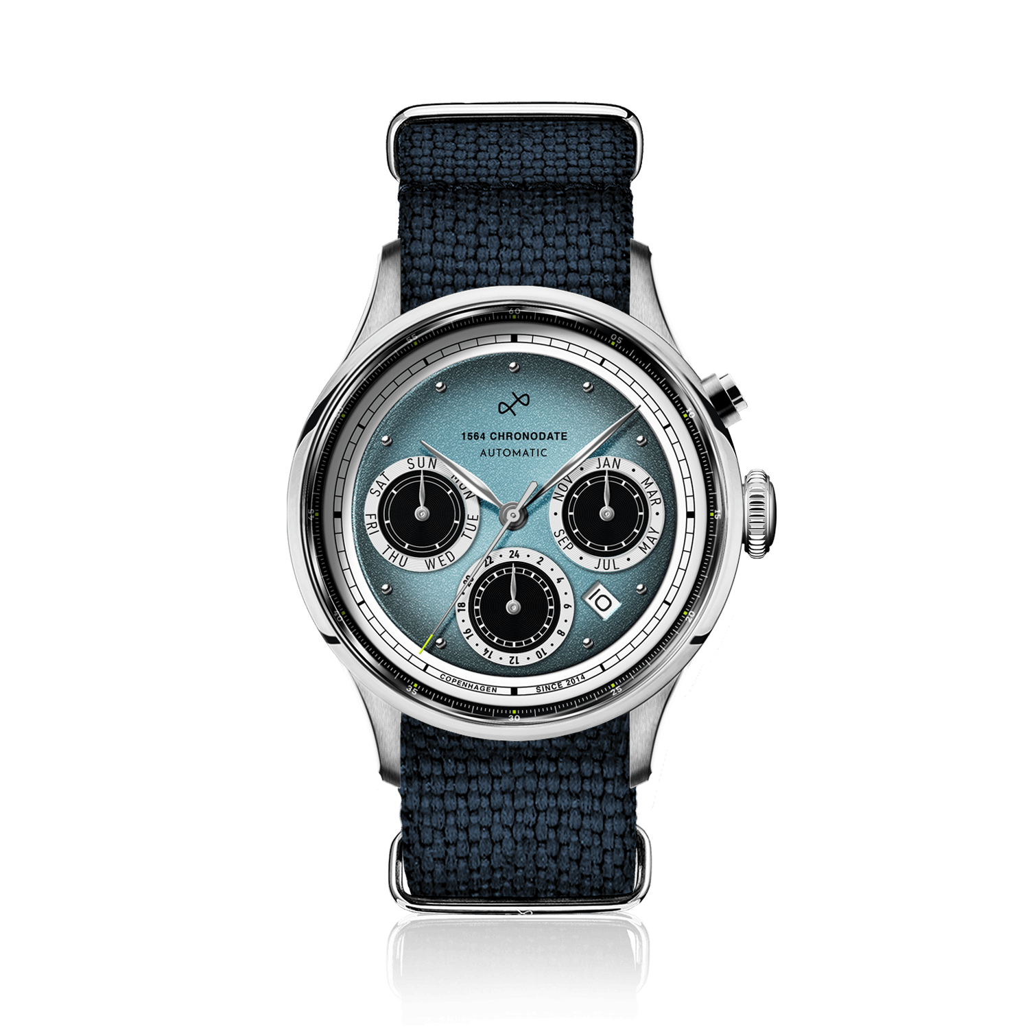 1564 Chronodate Automatic, Steel / Ice Blue