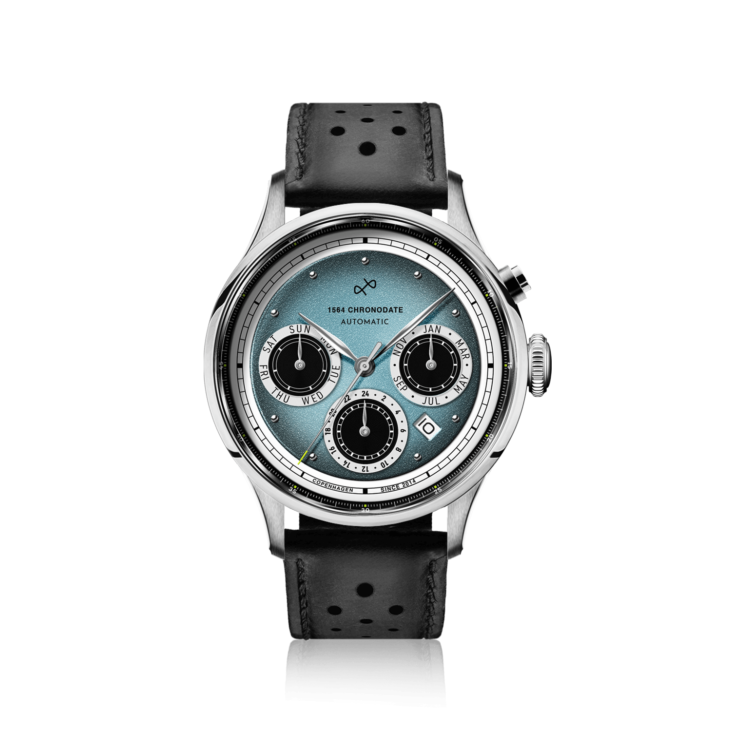 1564 Chronodate Automatic, Steel / Ice Blue