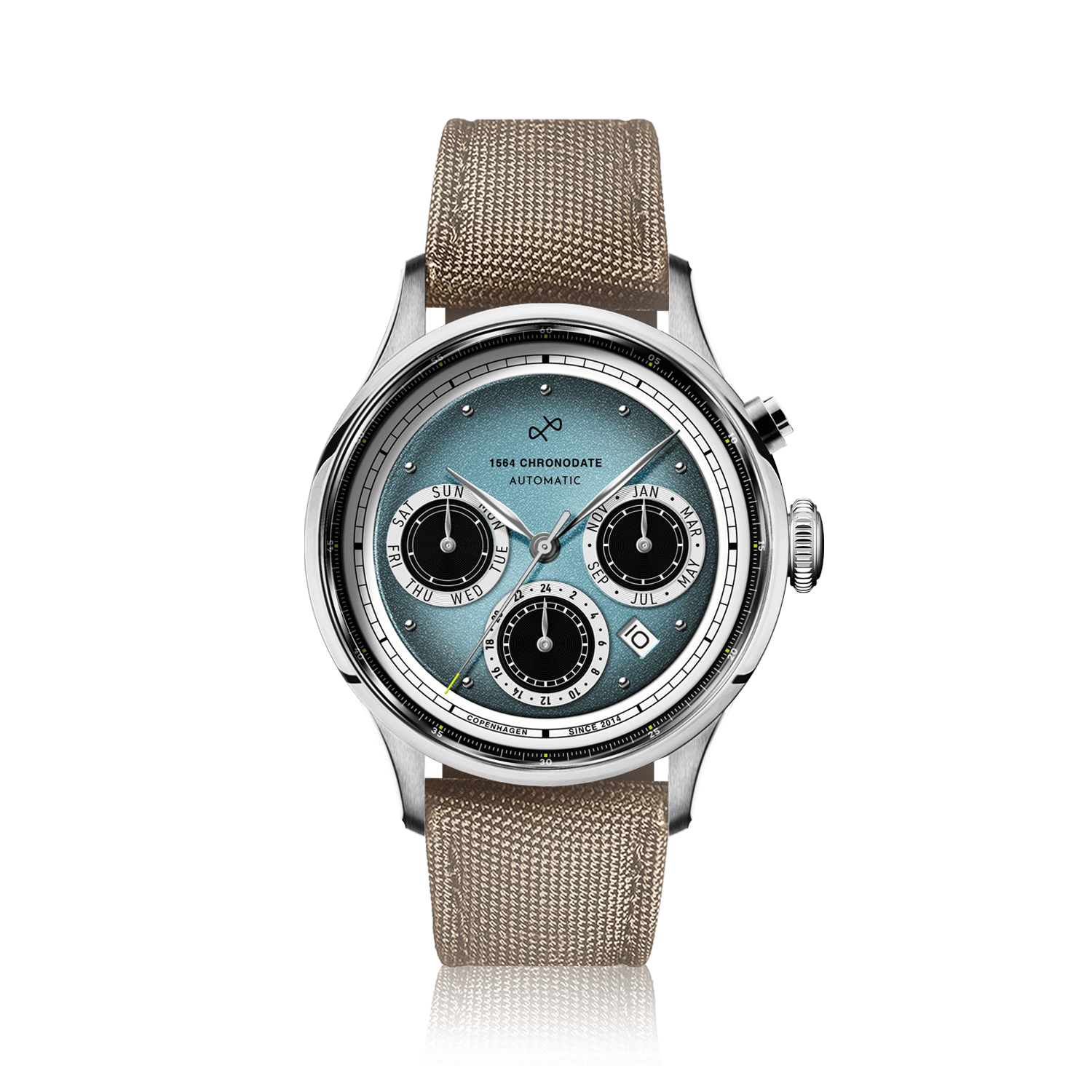 1564 Chronodate Automatic, Steel / Ice Blue