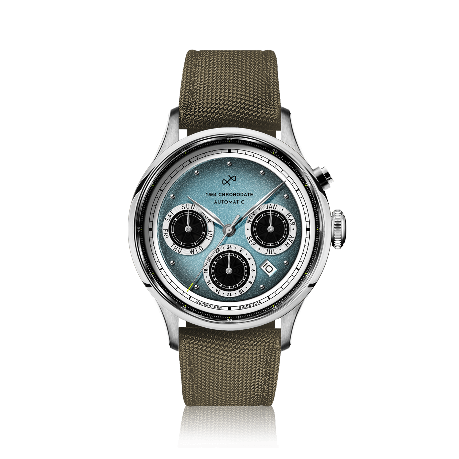 1564 Chronodate Automatic, Steel / Ice Blue