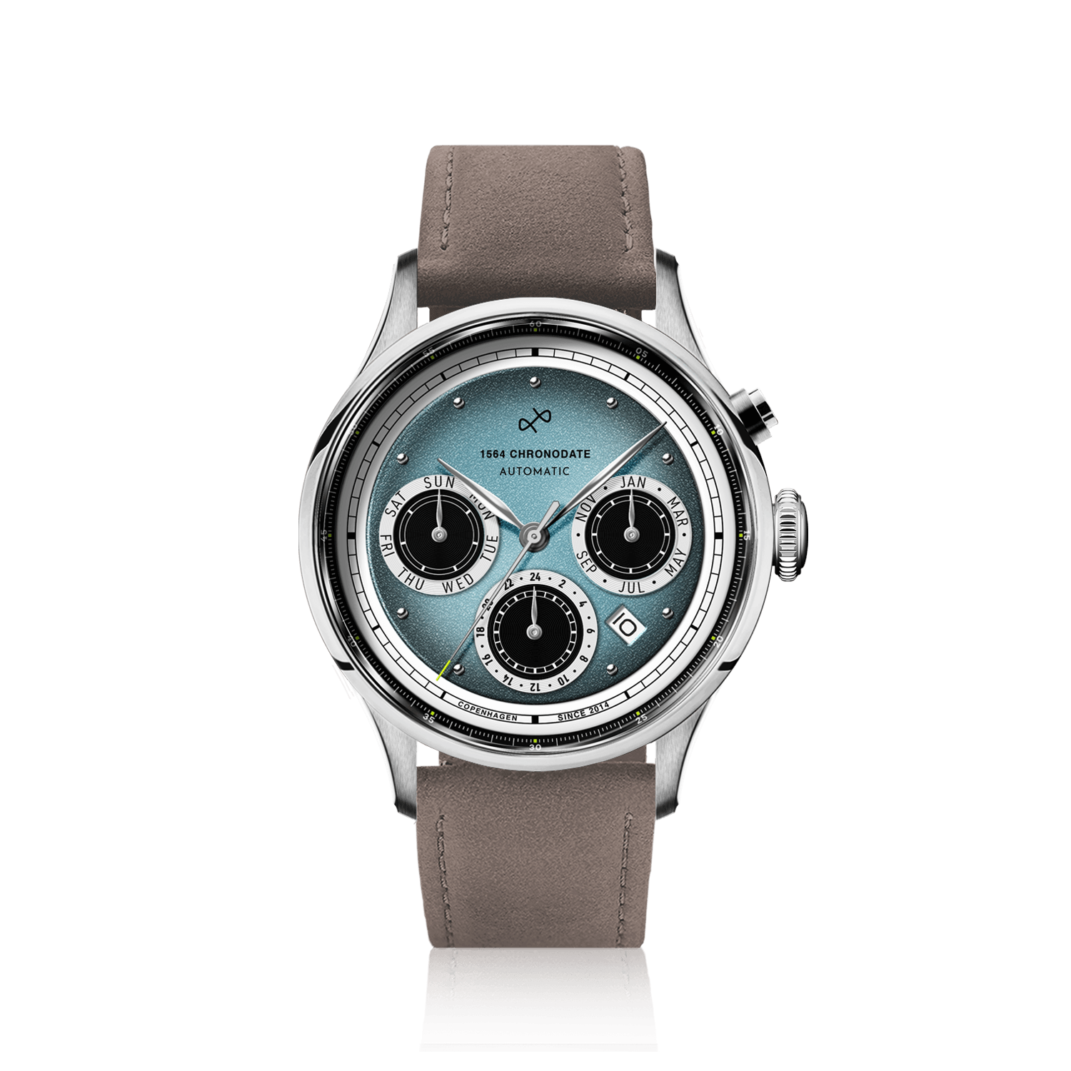 1564 Chronodate Automatic, Steel / Ice Blue