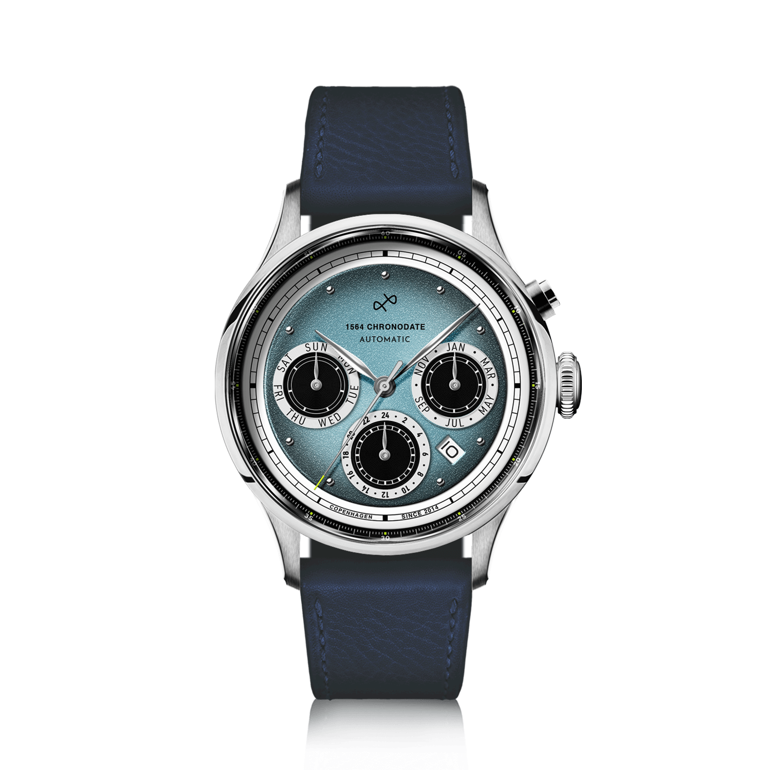 1564 Chronodate Automatic, Steel / Ice Blue