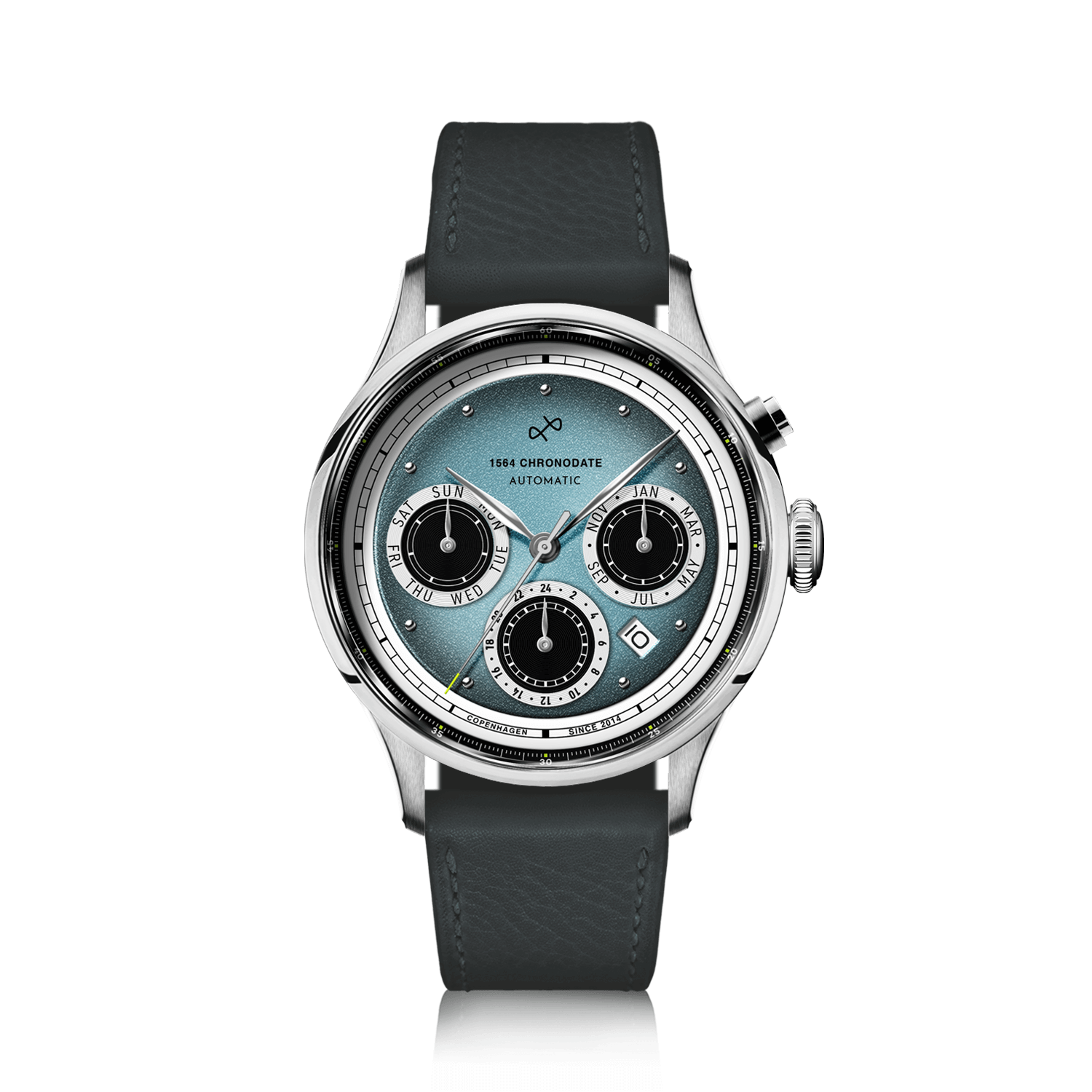 1564 Chronodate Automatic, Steel / Ice Blue