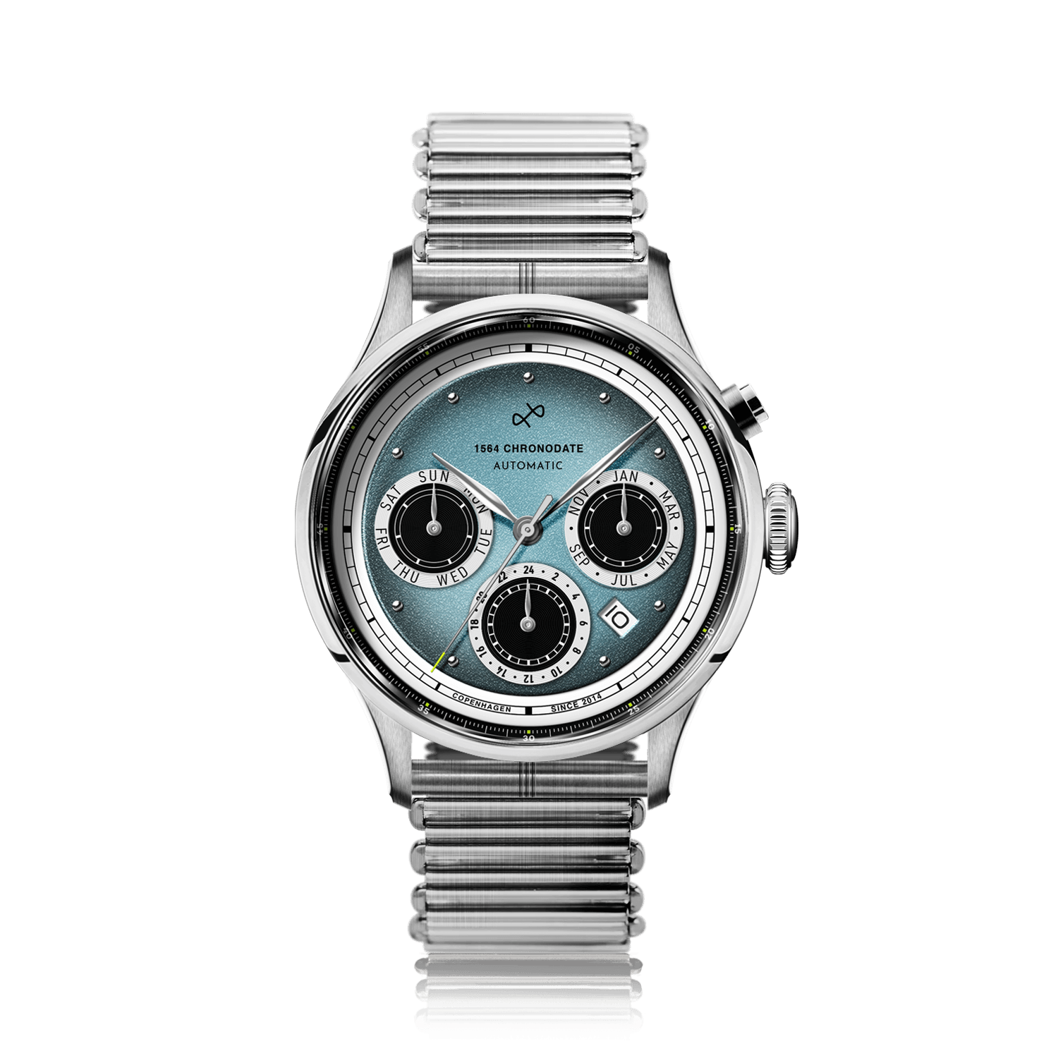 1564 Chronodate Automatic, Steel / Ice Blue