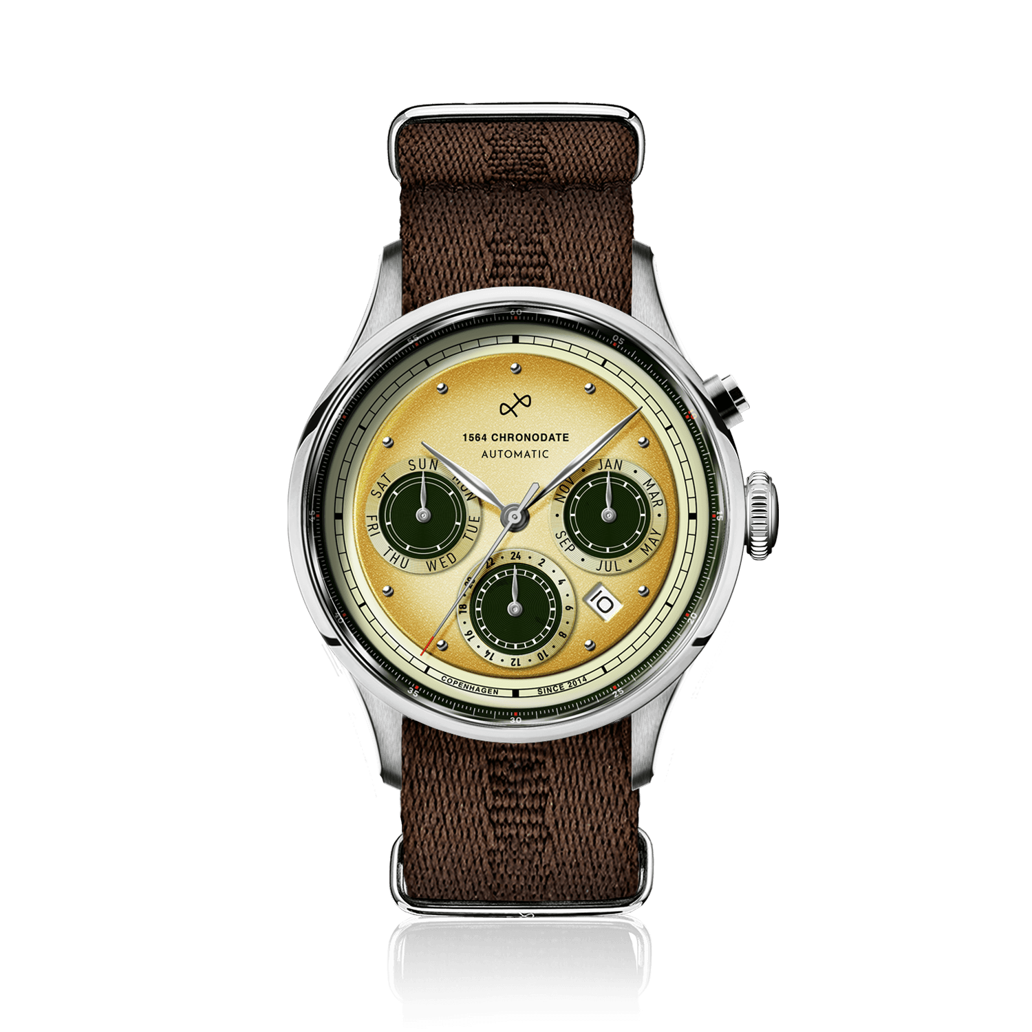 1564 Chronodate Automatic, Steel / Limoncello