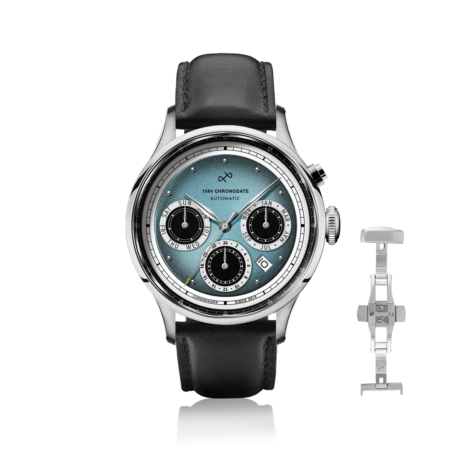 1564 Chronodate Automatic, Steel / Ice Blue