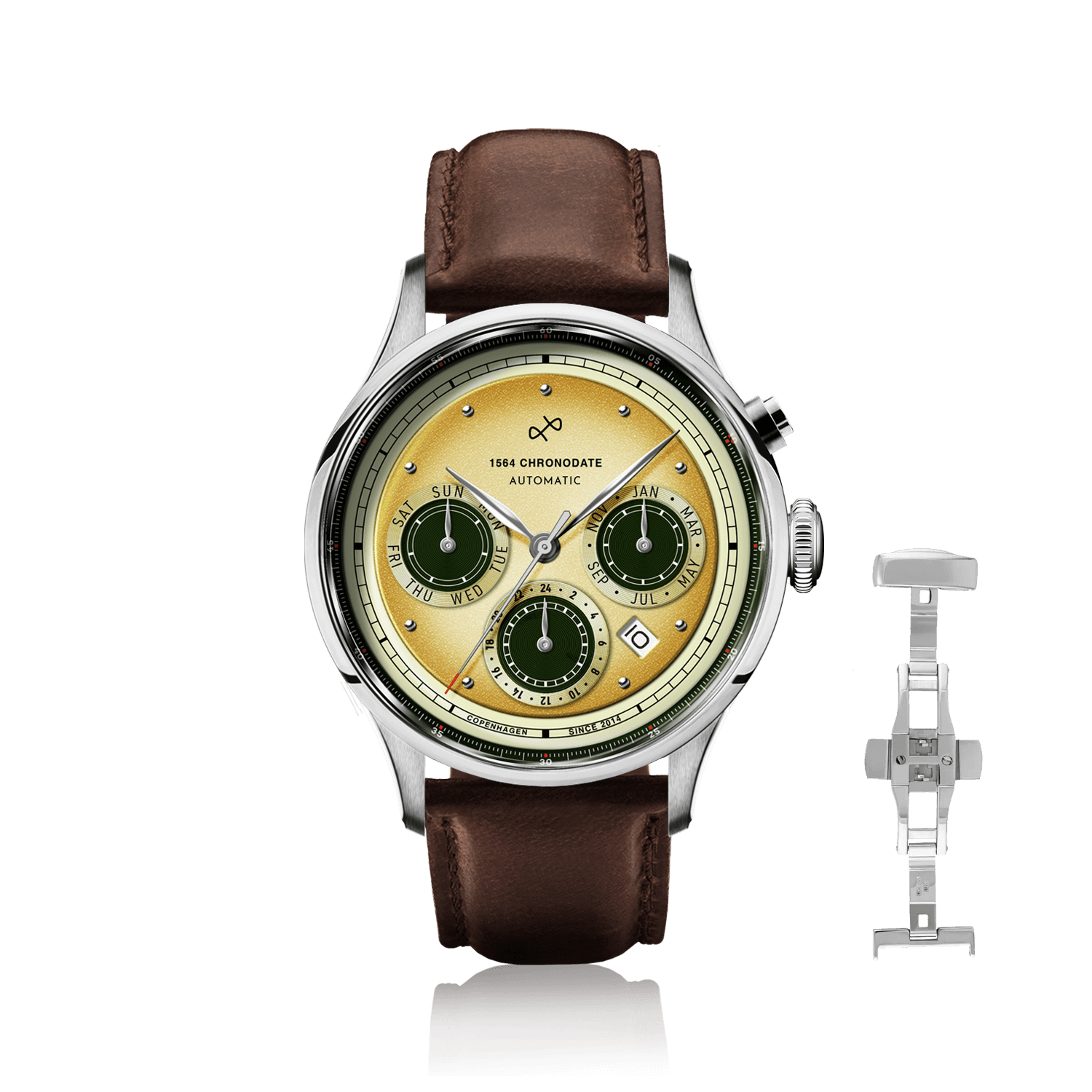 1564 Chronodate Automatic, Steel / Limoncello