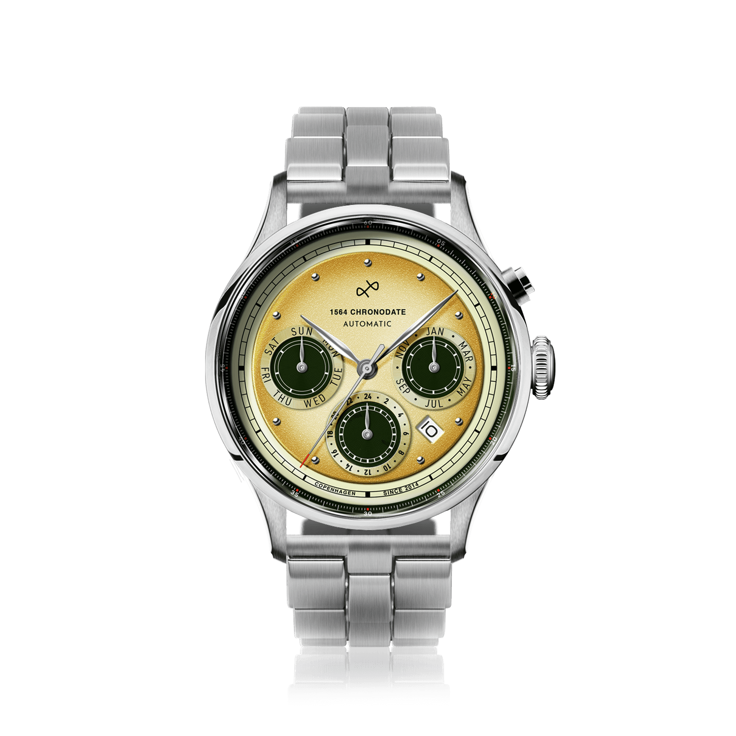 1564 Chronodate Automatic, Steel / Limoncello
