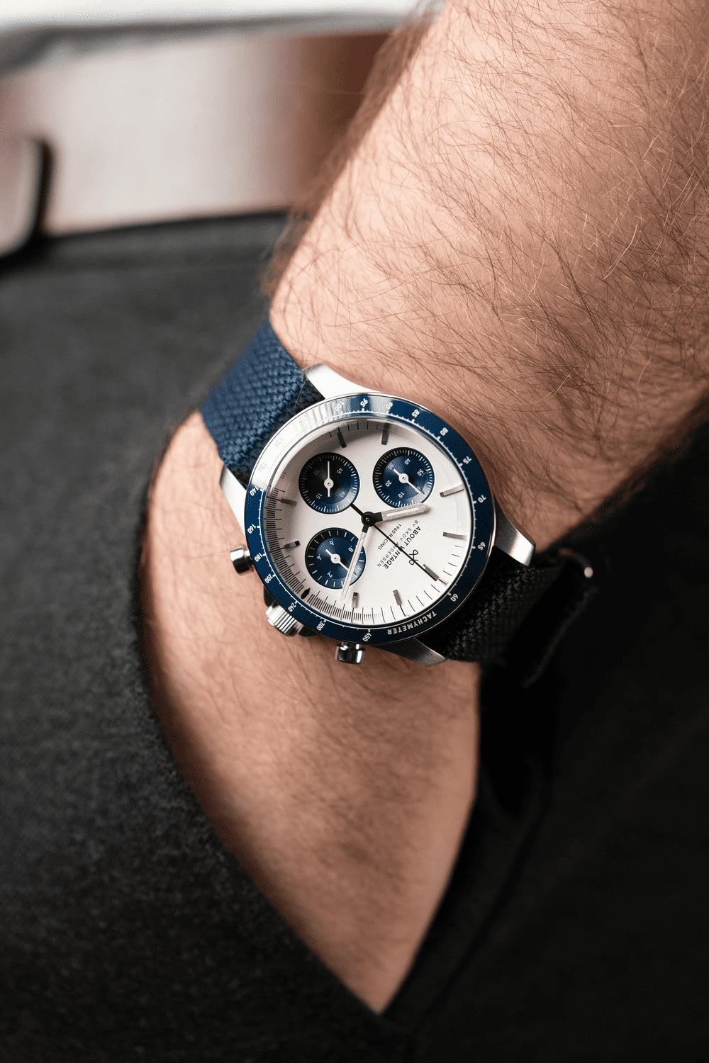 1960 Racing Chronograph, Steel / Navy & White