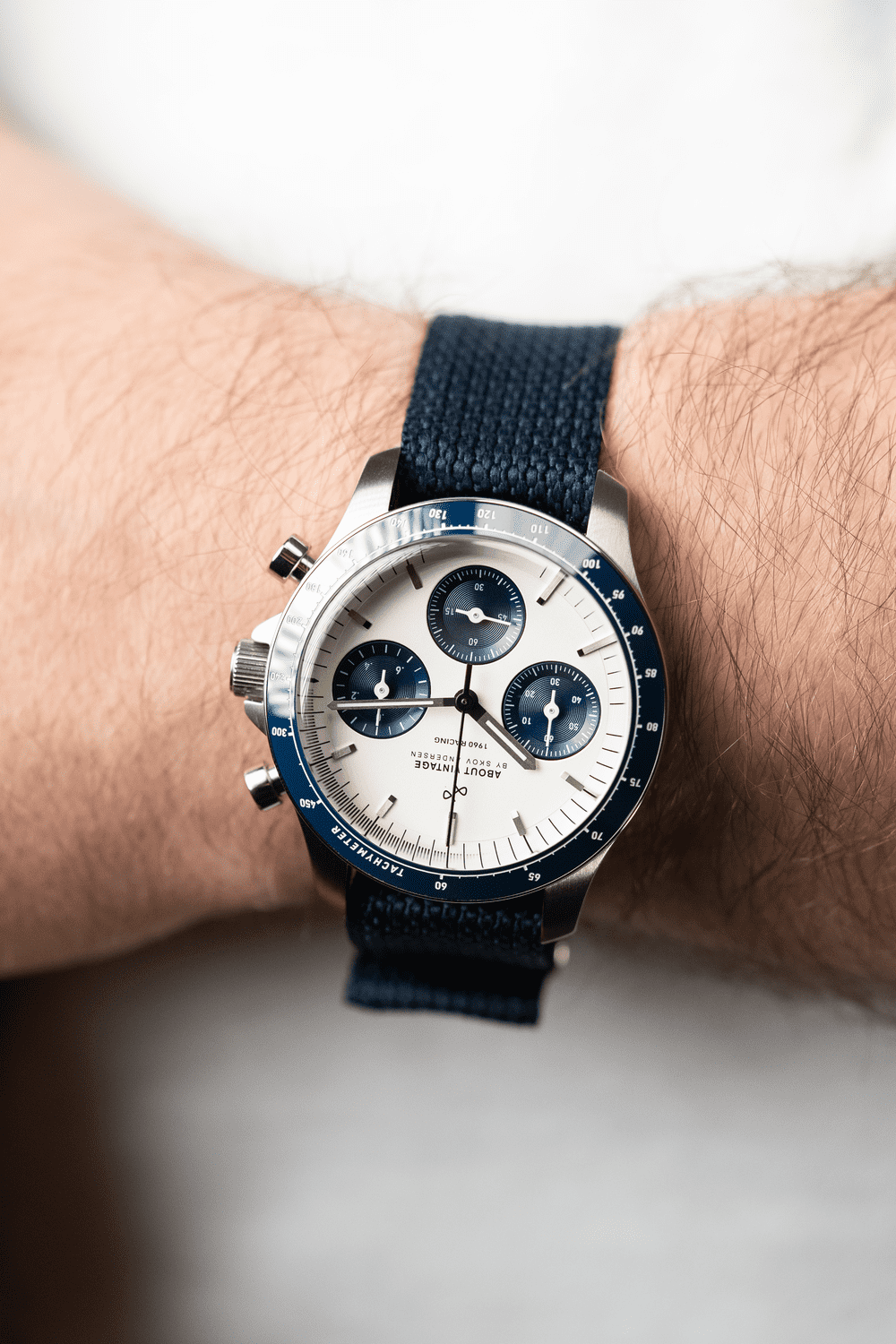 1960 Racing Chronograph, Steel / Navy & White