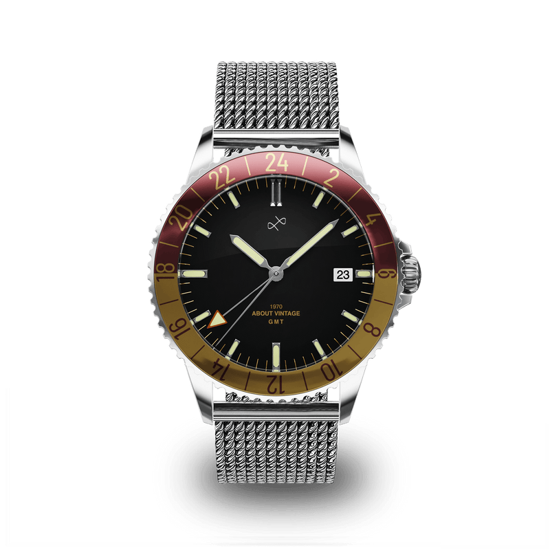 1970 Haagen GMT Automatic, Steel / Burgundy - Swiss Made