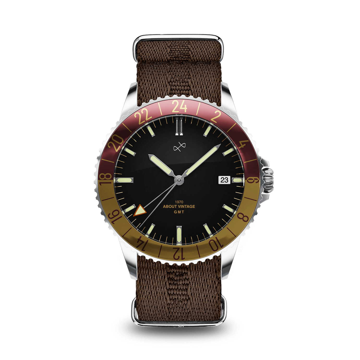 1970 Haagen GMT Automatic, Steel / Burgundy - Swiss Made